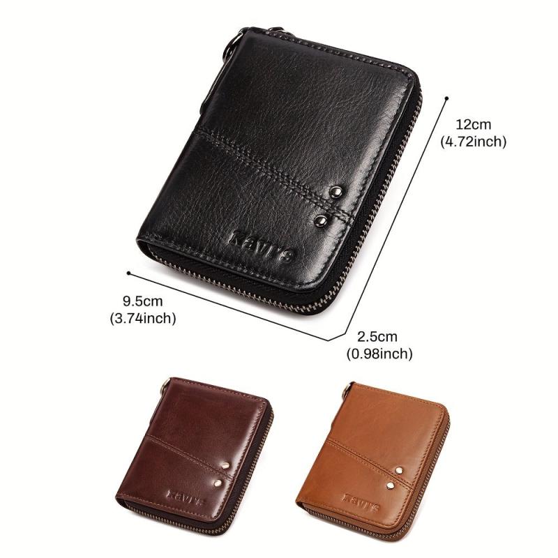 KAVIS Men's Vintage Leather Wallet Zipper Short RFID Blocking