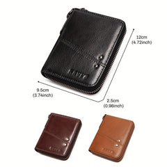 KAVIS Men's Vintage Leather Wallet Zipper Short RFID Blocking