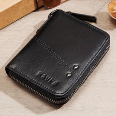 KAVIS Men's Vintage Leather Wallet Zipper Short RFID Blocking