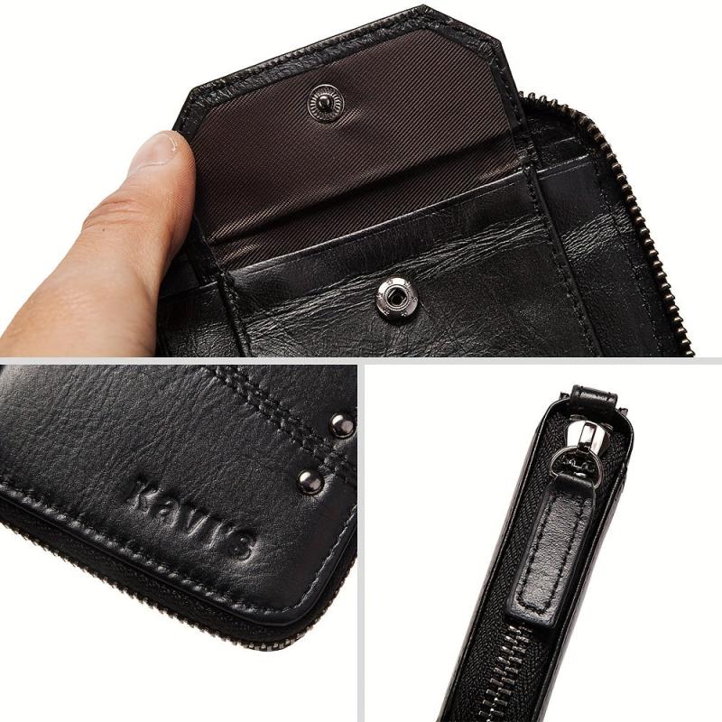 KAVIS Men's Vintage Leather Wallet Zipper Short RFID Blocking