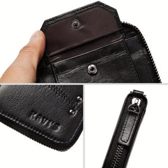 KAVIS Men's Vintage Leather Wallet Zipper Short RFID Blocking