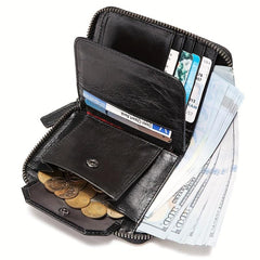 KAVIS Men's Vintage Leather Wallet Zipper Short RFID Blocking