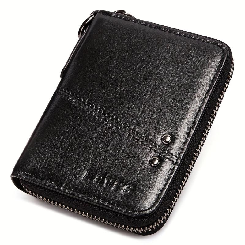 KAVIS Men's Vintage Leather Wallet Zipper Short RFID Blocking