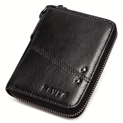 KAVIS Men's Vintage Leather Wallet Zipper Short RFID Blocking