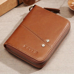 KAVIS Men's Vintage Leather Wallet Zipper Short RFID Blocking