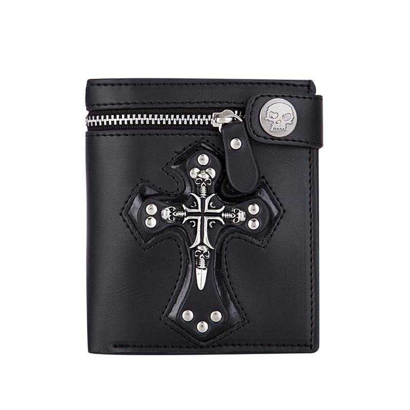 Men's Skull Crossbones Wallet Anti Theft Zipper Coin Purse