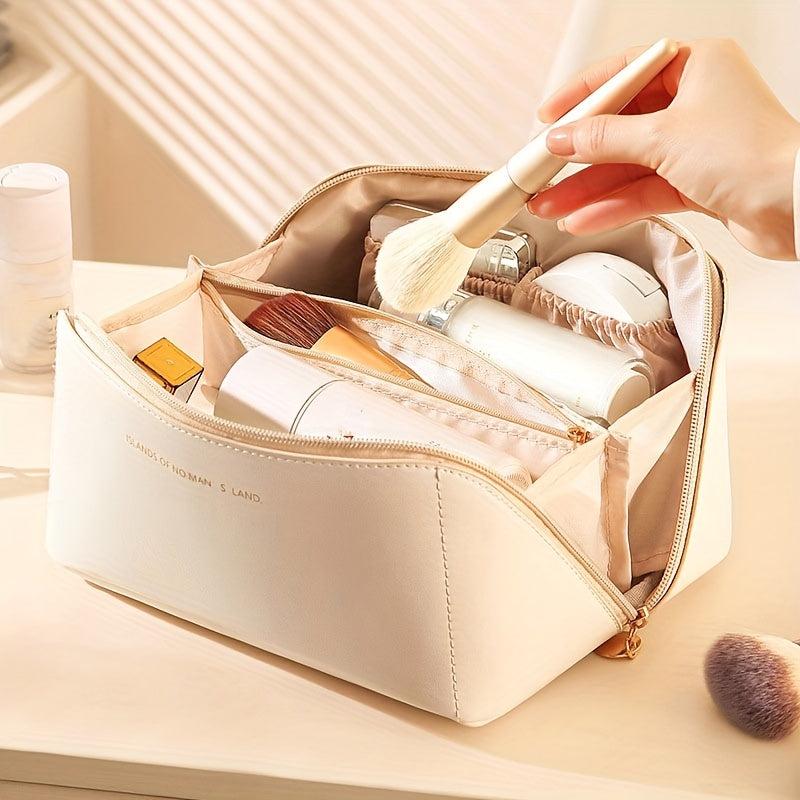 Solid PU Leather Cosmetic Bag Portable Makeup Storage Lipstick Toiletry