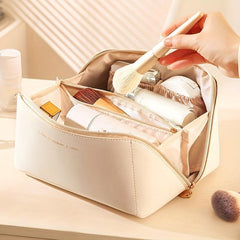 Solid PU Leather Cosmetic Bag Portable Makeup Storage Lipstick Toiletry