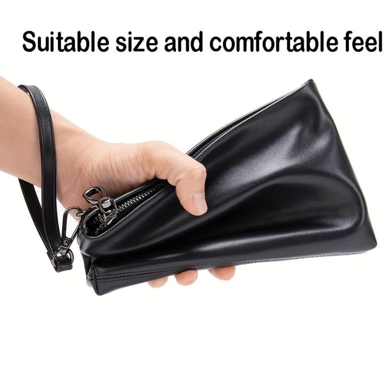 Men's PU Leather Handbag Zipper Clutch Bag