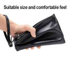 Men's PU Leather Handbag Zipper Clutch Bag