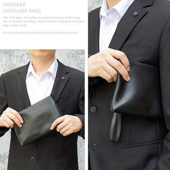 Men's PU Leather Handbag Zipper Clutch Bag