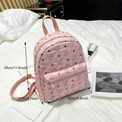 Vintage Printed Backpack Women's Quilted with Zipper
