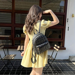 Vintage Printed Backpack Women's Quilted with Zipper