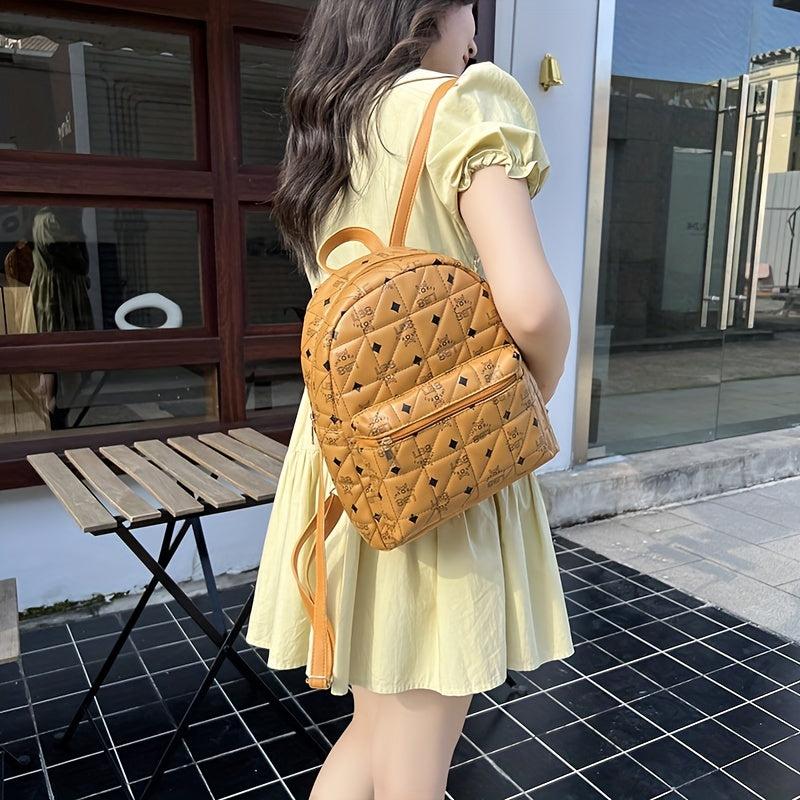 Vintage Printed Backpack Women's Quilted with Zipper