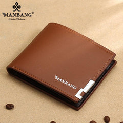 Men's PU Leather Brown Short Wallet Business Card Holder