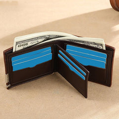 Men's PU Leather Brown Short Wallet Business Card Holder