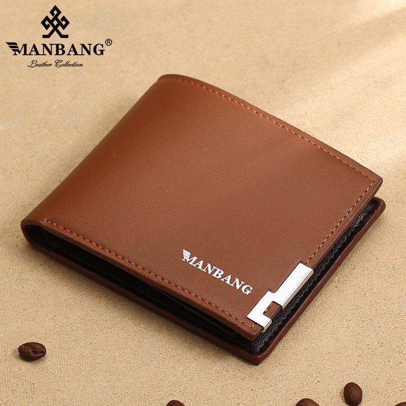 Men's PU Leather Brown Short Wallet Business Card Holder