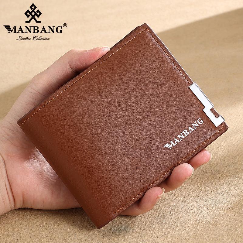 Men's PU Leather Brown Short Wallet Business Card Holder