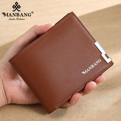 Men's PU Leather Brown Short Wallet Business Card Holder