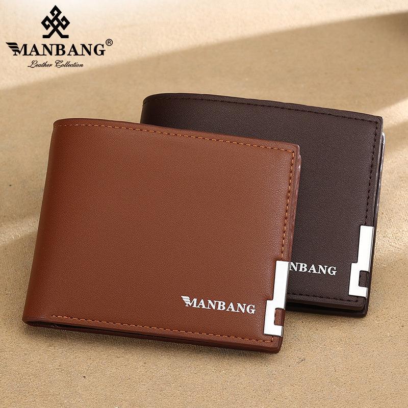 Men's PU Leather Brown Short Wallet Business Card Holder