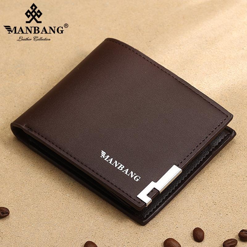 Men's PU Leather Brown Short Wallet Business Card Holder