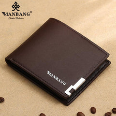 Men's PU Leather Brown Short Wallet Business Card Holder