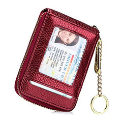 RFID Blocking Card Holder Case Leather Zipper Wallet w/ Keychain & ID Window