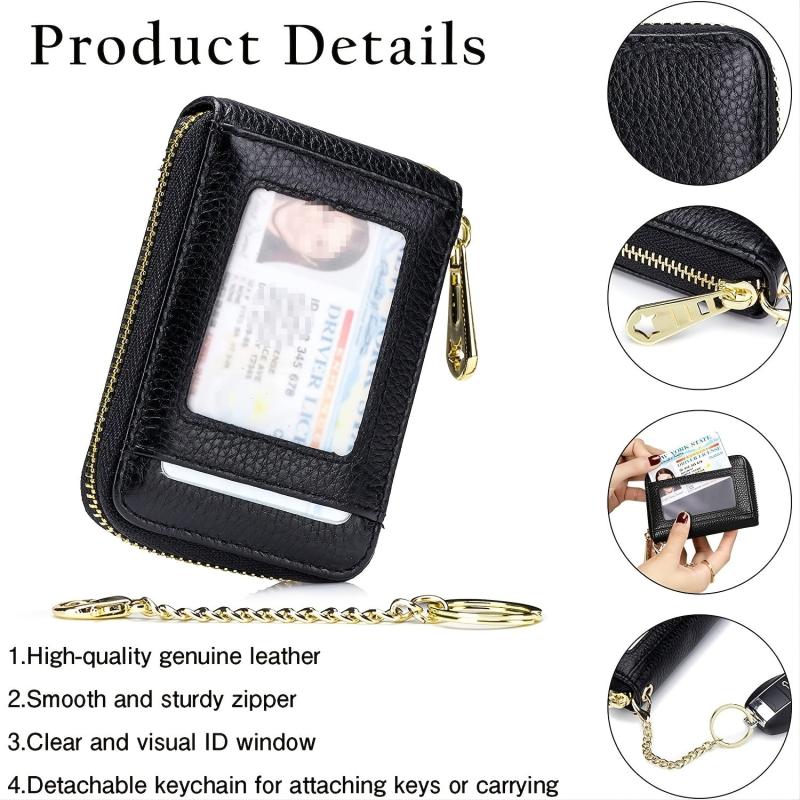 RFID Blocking Card Holder Case Leather Zipper Wallet w/ Keychain & ID Window