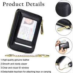 RFID Blocking Card Holder Case Leather Zipper Wallet w/ Keychain & ID Window