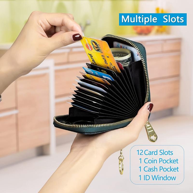 RFID Blocking Card Holder Case Leather Zipper Wallet w/ Keychain & ID Window