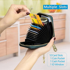 RFID Blocking Card Holder Case Leather Zipper Wallet w/ Keychain & ID Window