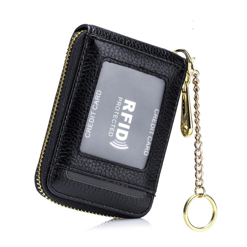 RFID Blocking Card Holder Case Leather Zipper Wallet w/ Keychain & ID Window