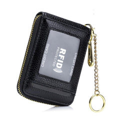 RFID Blocking Card Holder Case Leather Zipper Wallet w/ Keychain & ID Window