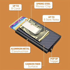 Men's RFID Blocking Card Holder Carbon Fiber Pop Up