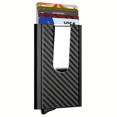 Men's RFID Blocking Card Holder Carbon Fiber Pop Up