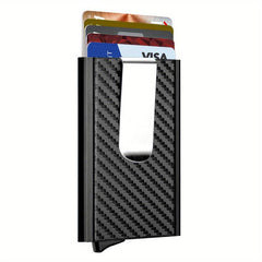 Men's RFID Blocking Card Holder Carbon Fiber Pop Up