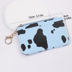 Cow Pattern Card Package Small Wallet PU Keychain Coin Purse Credit Card Bag