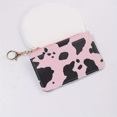 Cow Pattern Card Package Small Wallet PU Keychain Coin Purse Credit Card Bag