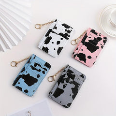 Cow Pattern Card Package Small Wallet PU Keychain Coin Purse Credit Card Bag