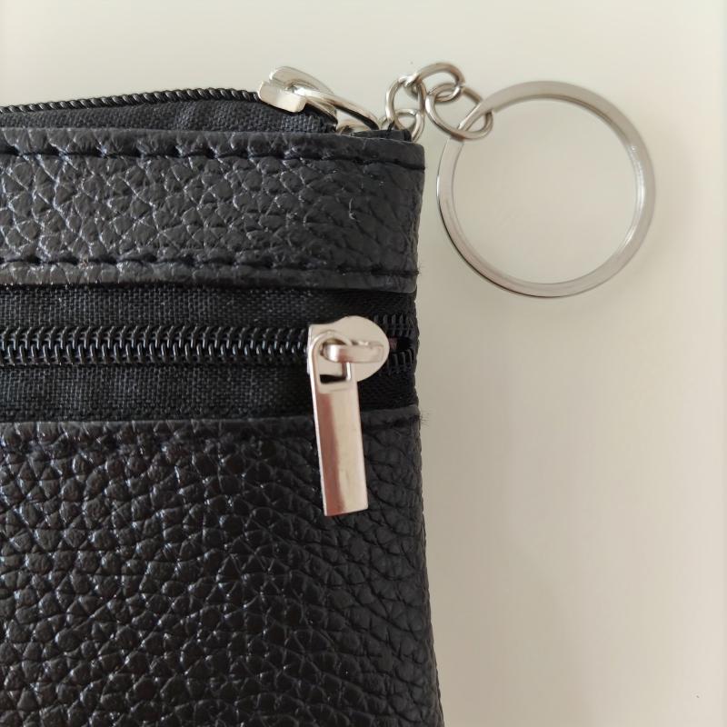 Men's Soft PU Leather Zip Coin Purse Keychain Mini Holder