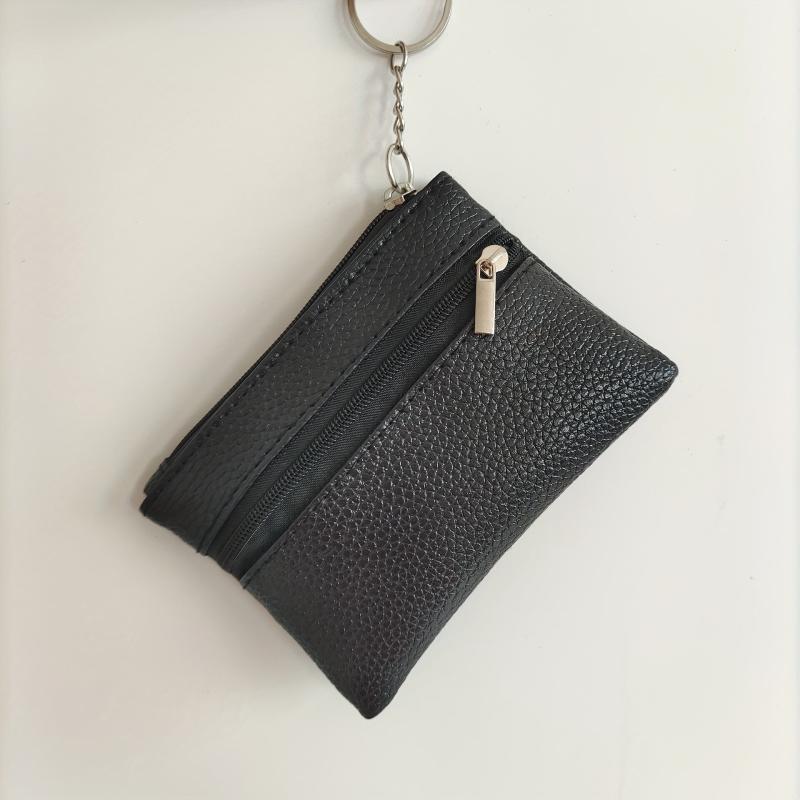 Men's Soft PU Leather Zip Coin Purse Keychain Mini Holder