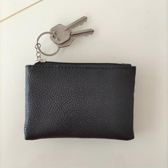 Men's Soft PU Leather Zip Coin Purse Keychain Mini Holder