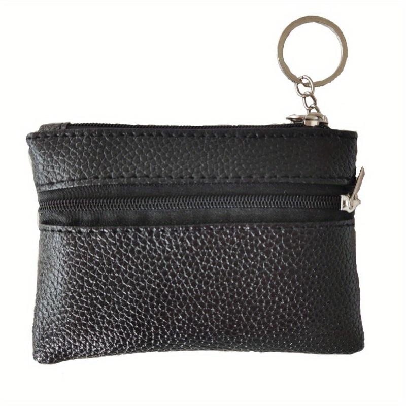 Men's Soft PU Leather Zip Coin Purse Keychain Mini Holder