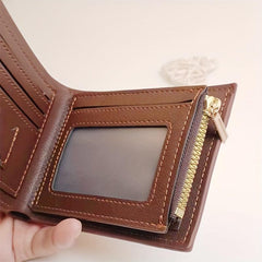 Men's Short Leather Wallet Zipper Coin Purse Card Holder