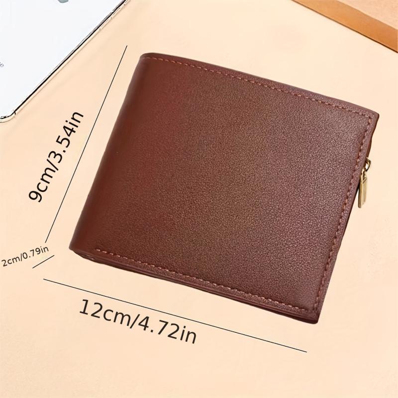 Men's Short Leather Wallet Zipper Coin Purse Card Holder
