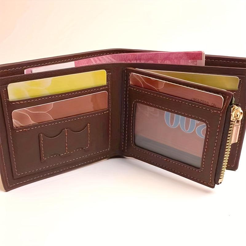 Men's Short Leather Wallet Zipper Coin Purse Card Holder