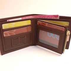 Men's Short Leather Wallet Zipper Coin Purse Card Holder