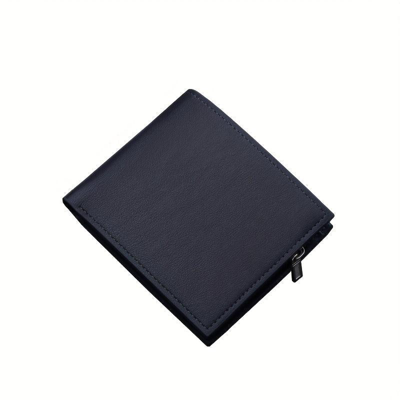 Men's Business PU Leather Short Wallet Zipper Card Slots Money Clip