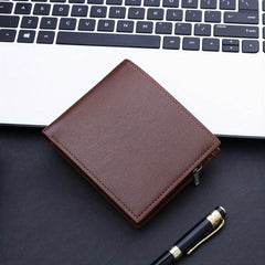 Men's Business PU Leather Short Wallet Zipper Card Slots Money Clip