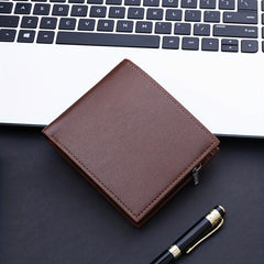 Men's Business PU Leather Short Wallet Zipper Card Slots Money Clip